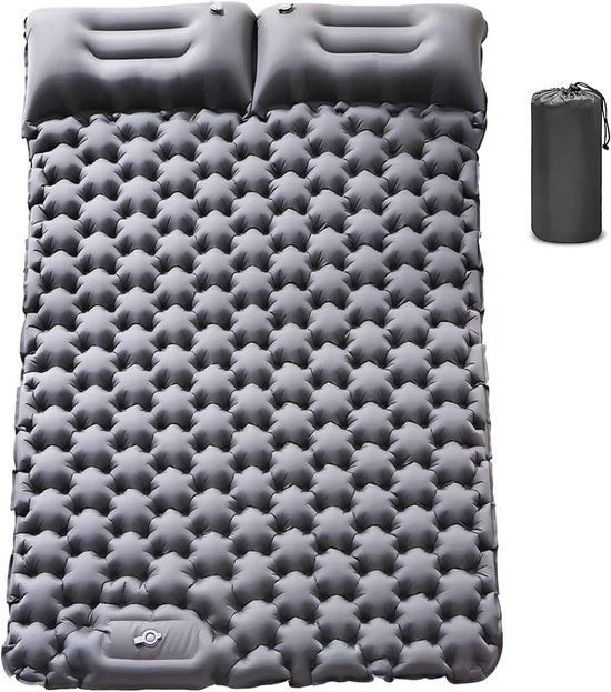 Opblaasbare campingmat - Slaapmat dubbel - Kamperen en wandelen - Met ingebouwde pomp - 2 persoons - Grijs — afbeelding 5