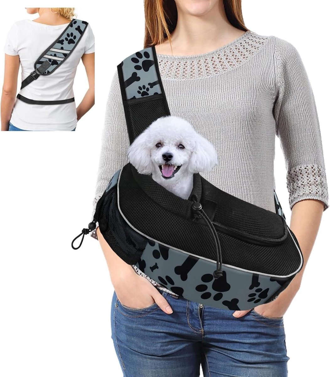 Huisdier Schoudertas - Draagtas Puppy - Veilig Reizen - Verstelbare Banden - 37 x 17 x 27 cm - Grijs