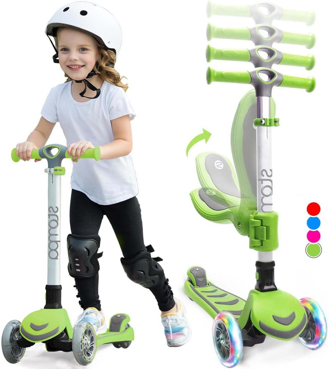 Kinderstep Driewieler - Step met Zitting - Buiten Spelen - Zit en Sta Standen - 4 Hoogtes - Groen