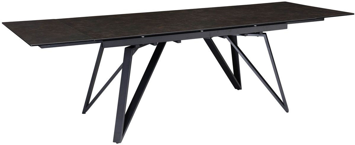eetkamertafel 180 - 260 cm uitschuifbaar keramiek glas zwart, keramische tafel groot, design keukentafel rechthoekig, eettafel extravagant met metalen poten