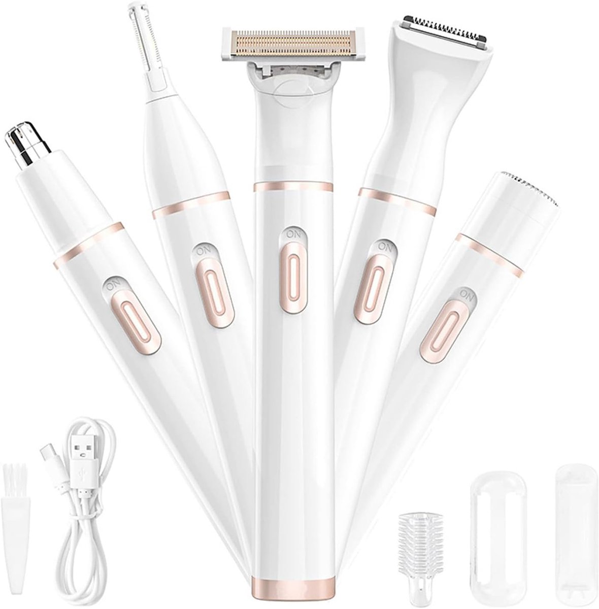Thijox - Elektrische Epilator 4-in-1 Dames, USB Oplaadbaar, 3D Drijvend, Wasbaar, Neus- en Lichaamshaarverwijderaar, Perfect voor Thuisgebruik
