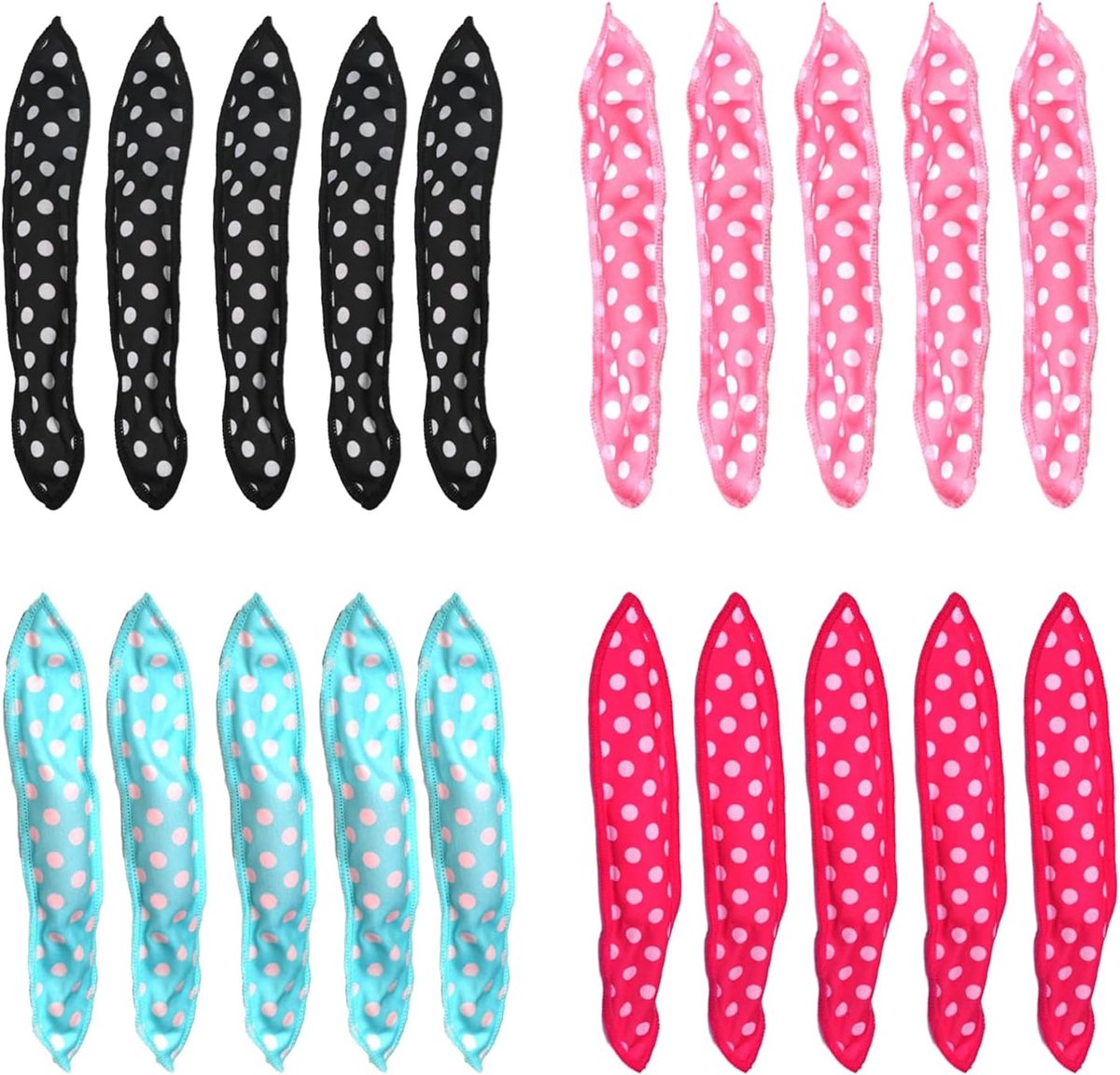 SnelShoppen - 20 Stuks Warmtevrije Haarrollers - Zachte Sponsrollers voor Vrouwen & Meisjes (Zwart/Roze/Blauw/Fuchsia) - 21x3.5cm voor Korte & Middell