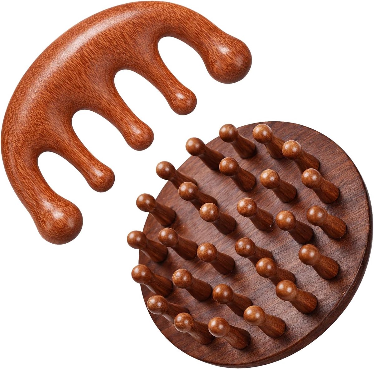 SnelShoppen - 2 Stuks Houten Hoofdhuid Massager Kam - Haar Scrubber Borstel - Hoofdmassage Tool - Handheld Gua Sha Voor Haren Groei en Stress Relief