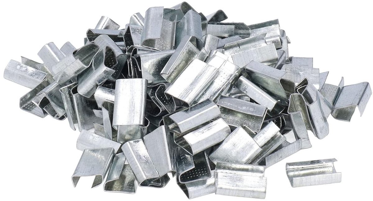 Set van 200 Gegalvaniseerde Stalen Strapping Buckles voor 16mm Plastic PET Strap, Ideaal voor 500kg Druk, Bevestigingsclips voor IJzeren Platen en Verpakking