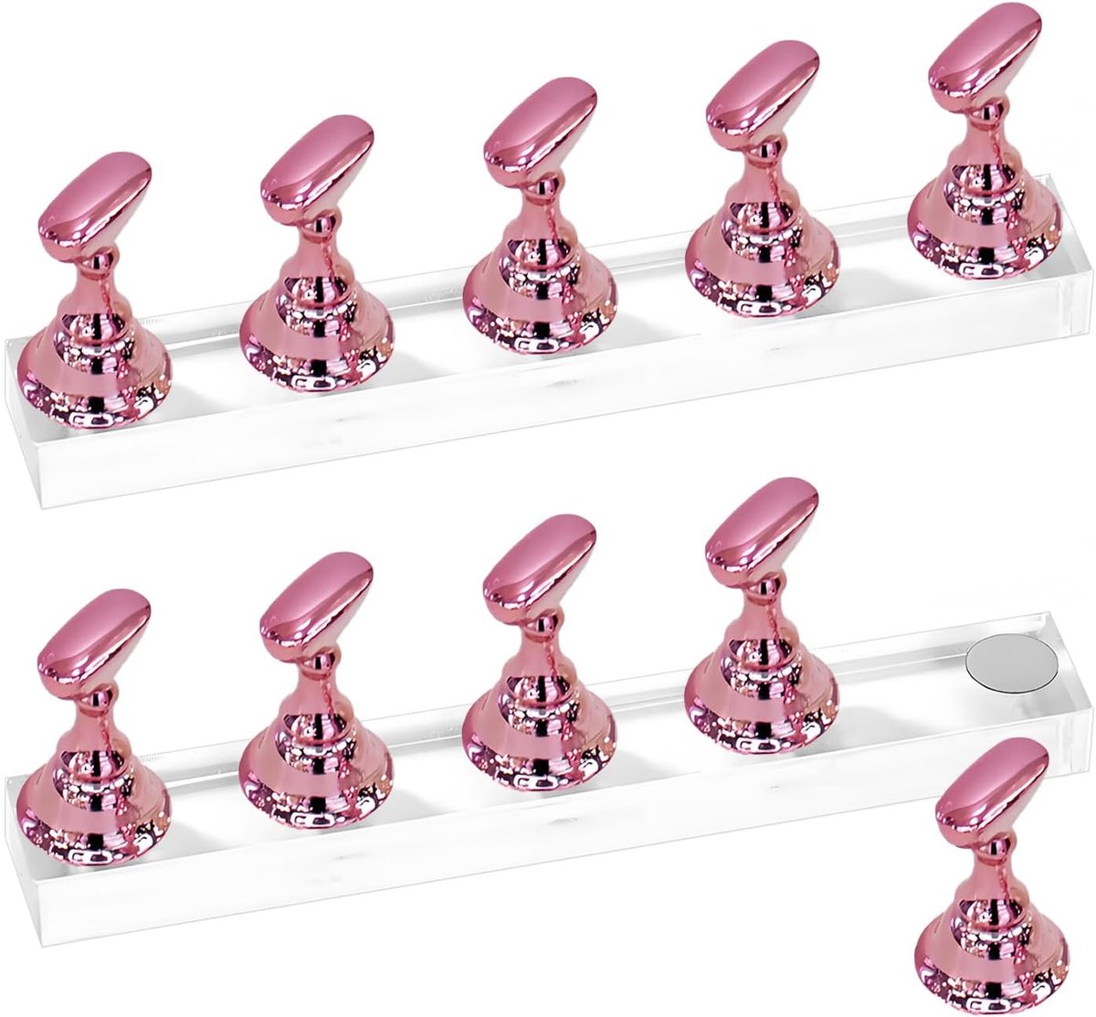 Thijox - Nagelhouder Set van 2 voor Kunstnagels met 10 Magnetische Nagelhouders, Roze Acryl, Antislip en Stabiel, Ideaal voor Beginners en Thuis Manic