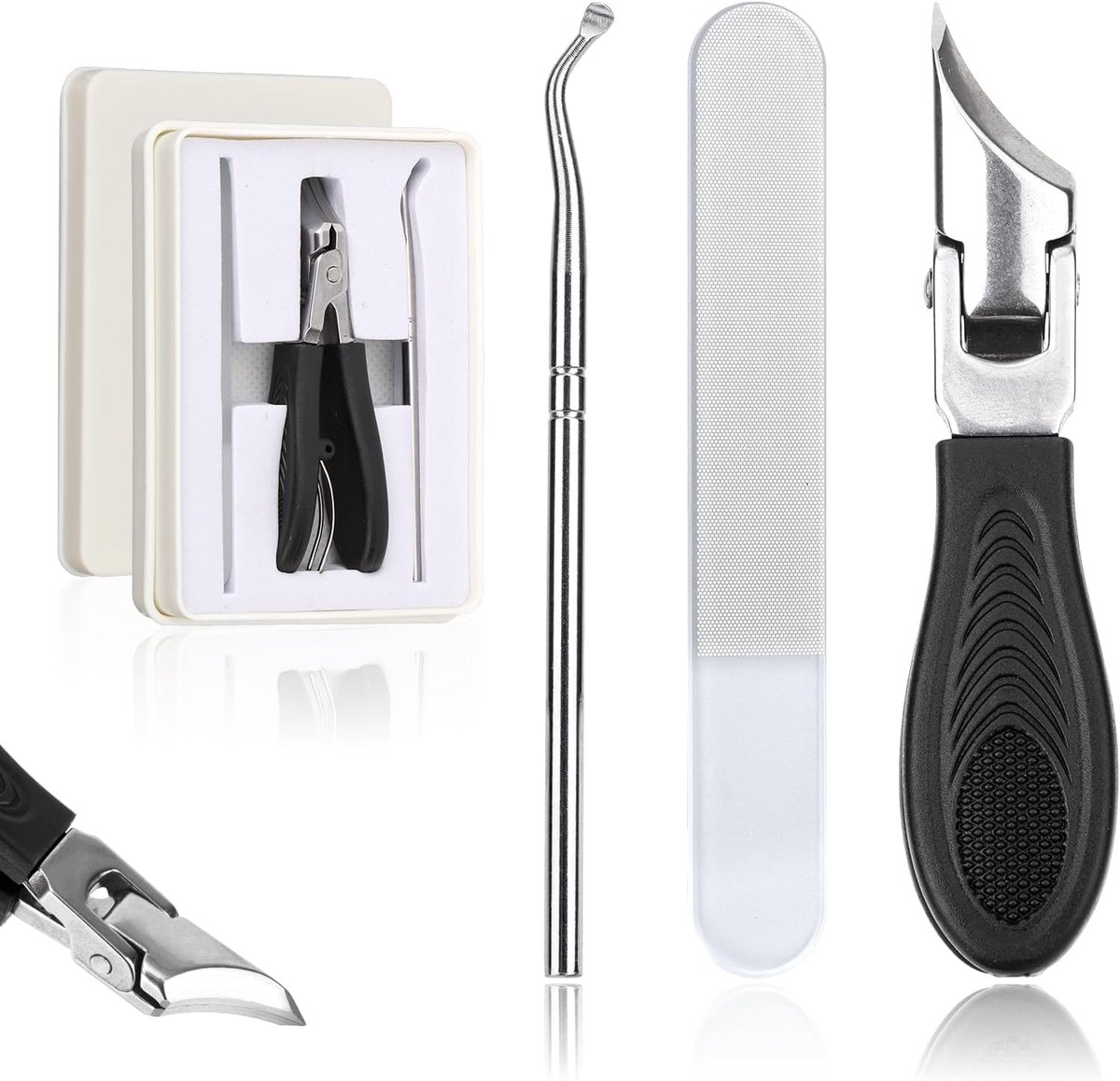 Thijox - 3st Nagelknippers Set met Adelaarsbek, Schuine Roestvrij Stalen Nageltrimmer, Vijl en Duwer voor Vingernagels en Teennagels, Huishoudelijk Ge
