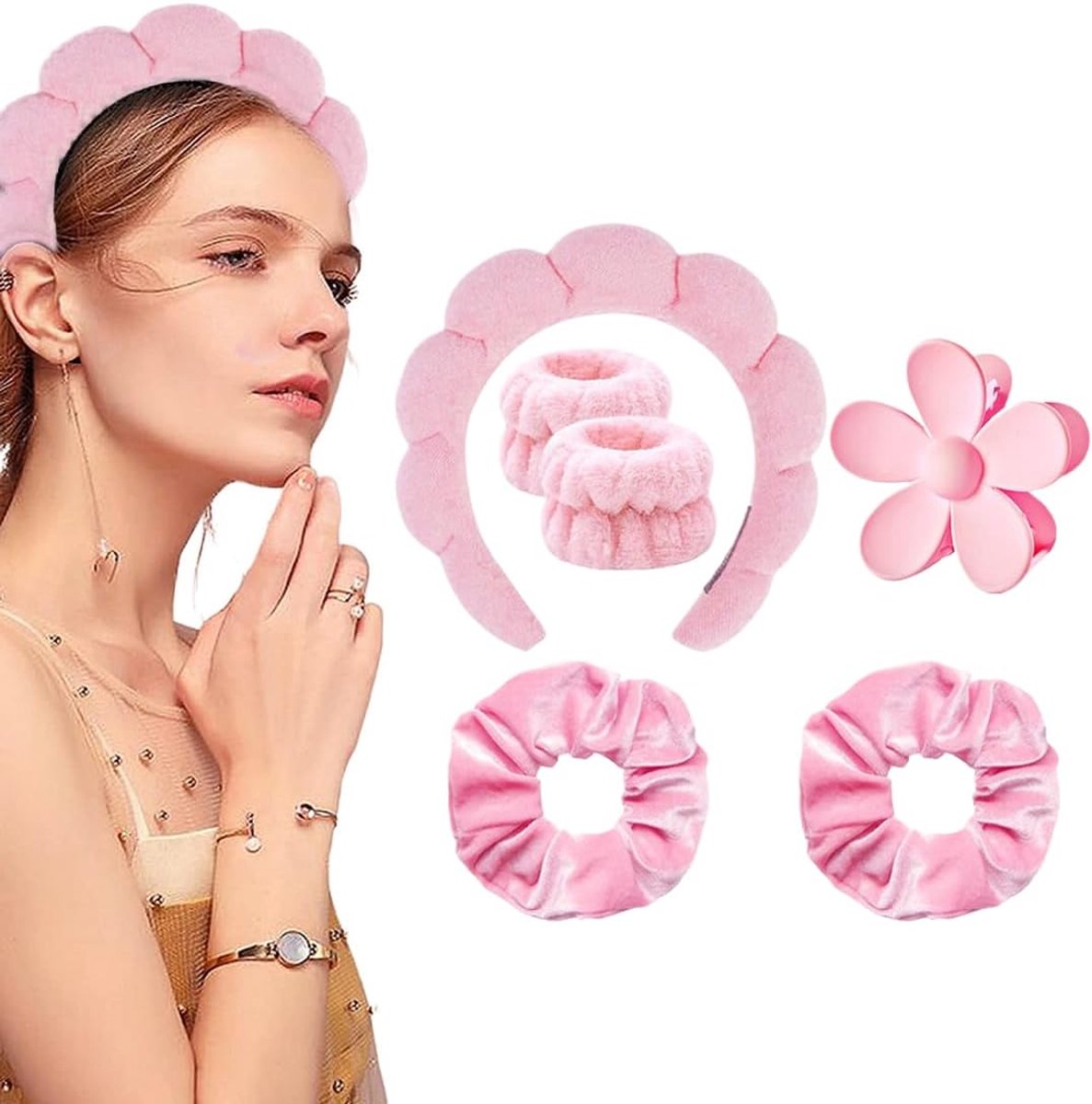 Pack of 6 Women's Hair Band Spa Face Wash Soft Terry Terry Cloth Cuffs for Makeup Skin Care Non-Slip Headband for - ShopVlot