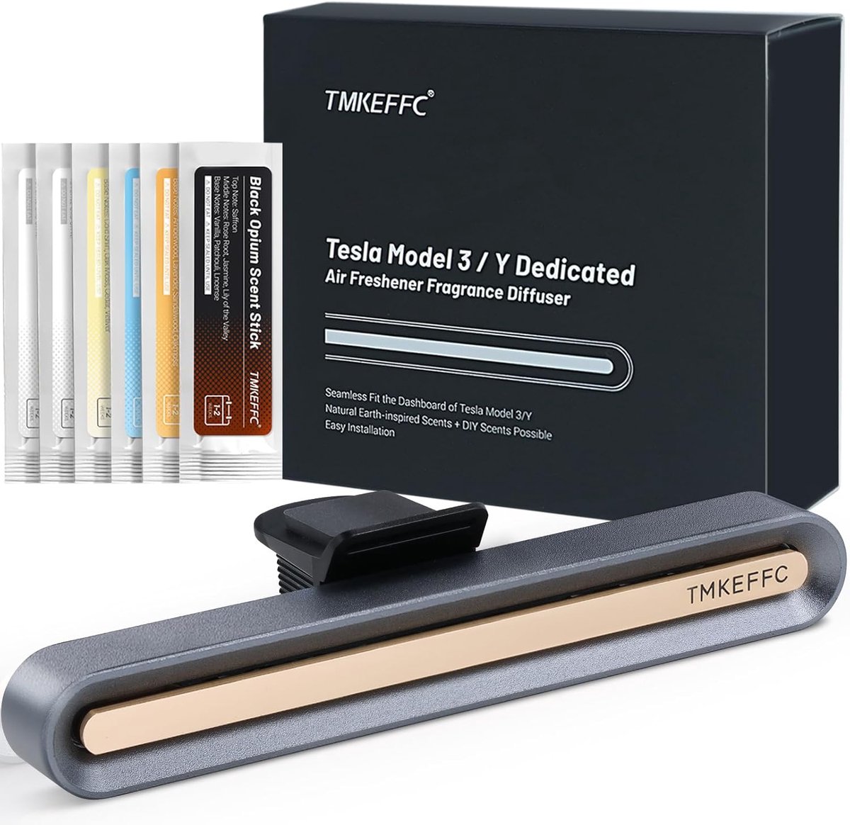SnelShoppen - Exclusieve Auto Luchtverfrisser voor Tesla Model 3 Y - Luxe Geurverspreider met 6 Aromatherapie Sticks en Clips, Moonlight Silver - Perf