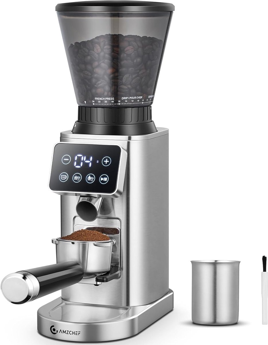 SnelShoppen - Elektrische Koffiemolen met Afneembare Houder en Koffiecontainer | LED Touch Panel | 24 Nauwkeurige Maalinstellingen voor Espresso, Drup