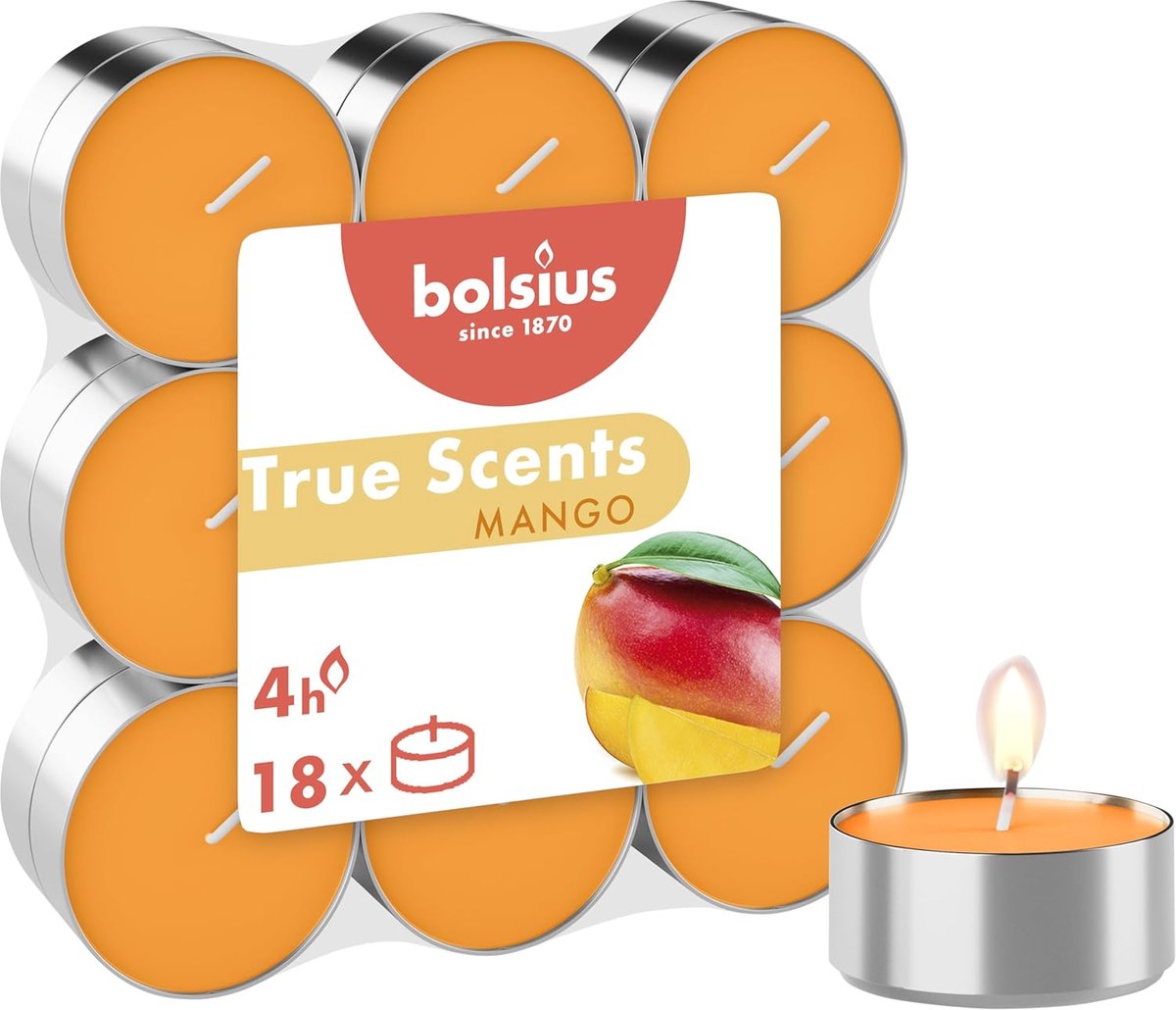 Thijox - Geurtheelichten Mango - Set van 18 Stuks - Decoratieve Oranje Waxinelichtjes met 4 Uur Brandduur - Perfect voor Feestjes, Tuin en Gezellige A