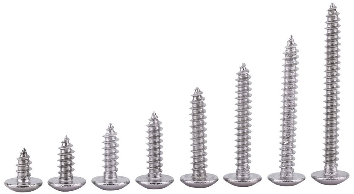 Dailygoods- Zelftappende Schroeven 200st - Roestvrij Staal 304 - Trusskop - Voor Hout/Plastic - Ideaal voor Krappe Ruimtes - Goede Corrosieweerstand