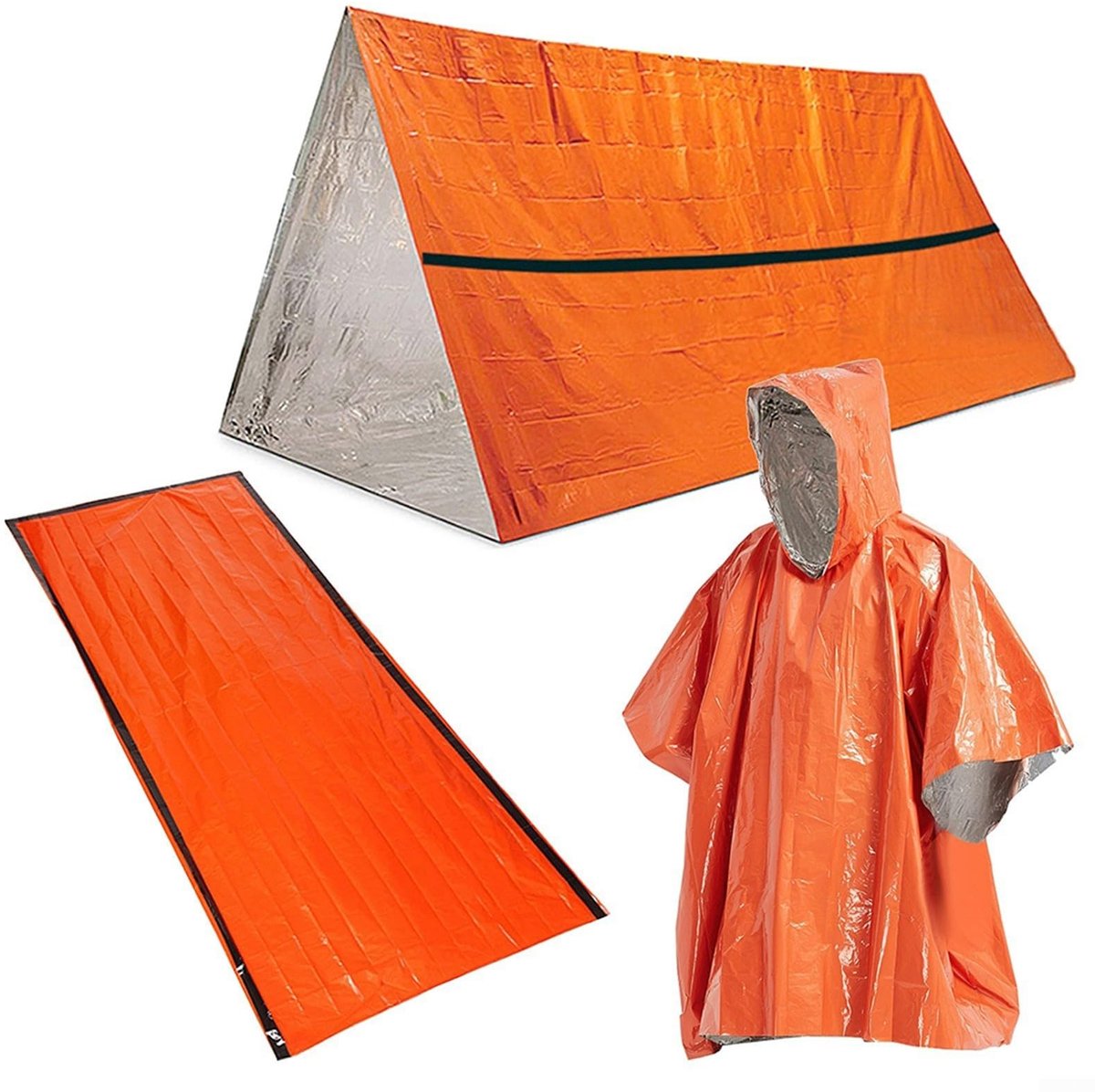 Dailygoods- Overlevingskit 3-in-1 - Waterdichte Regenjas - Slaapzak - Tent - Duurzaam PE-materiaal - Warmte-reflecterend ontwerp - Survivalkit