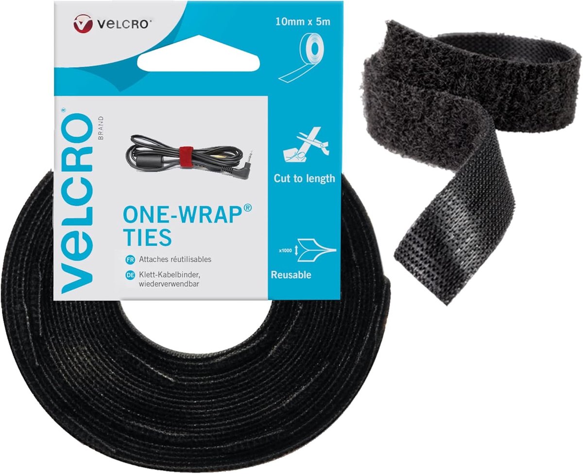 Thijox - Herbruikbare VELCRO Stropdassen 10mm x 5m - Zwart - Ideaal voor Feest, Camping, Kinderen, Tuin en Keuken - Duurzaam en Flexibel