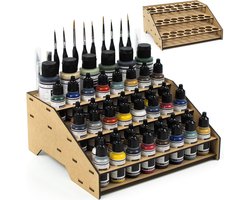 Thijox - PROSCALE Verfhouder en Organizer voor Modelbouw, Miniaturen Werkstation voor Vallejo Acrylverf en Penselen, Houten Organizer voor Warhammer M