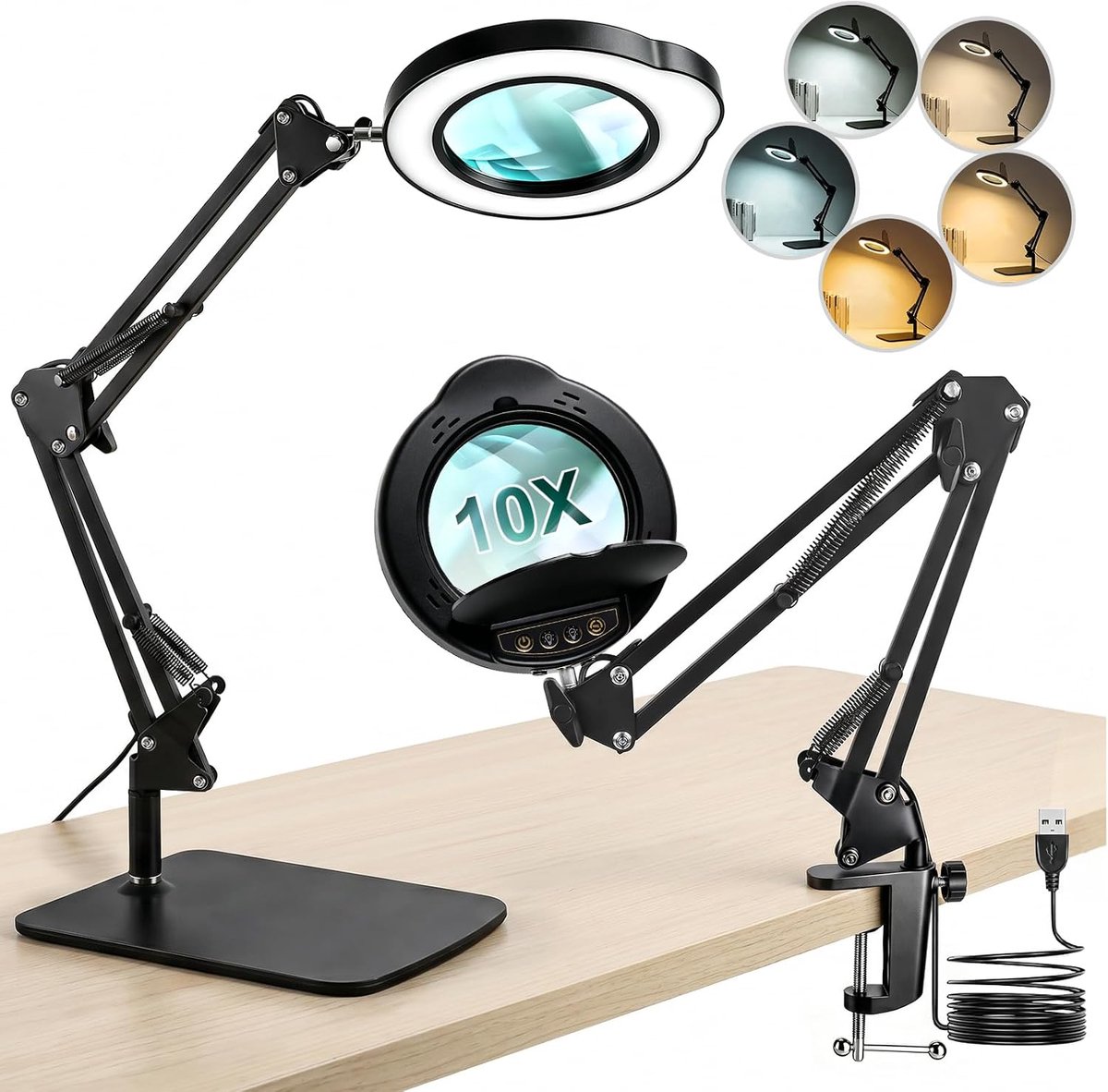 Thijox - Vergrootglas met Licht en Standaard, 10x Vergroot, 3 Kleurmodi, 10 Helderheidsniveaus, Ideaal voor Ambachtelijke Reparaties en Diamantschilde