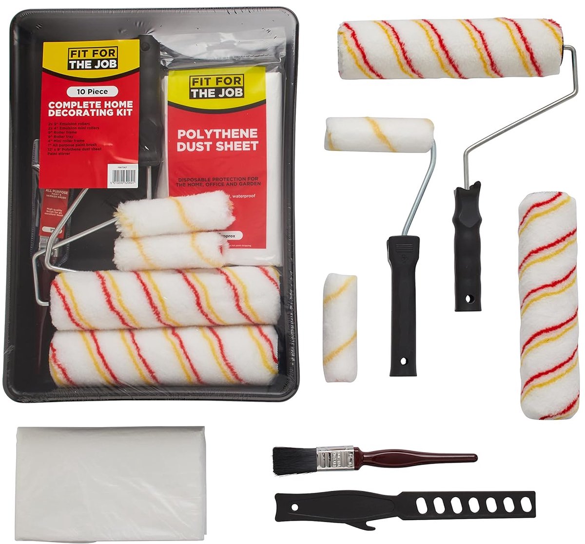 Thijox - Woningdecoratieset Verfroller- en Bakkenset met Verfkwast, Stofdeken, Roerstokje - Compleet Schilderpakket voor Muren en Plafonds met Emulsie