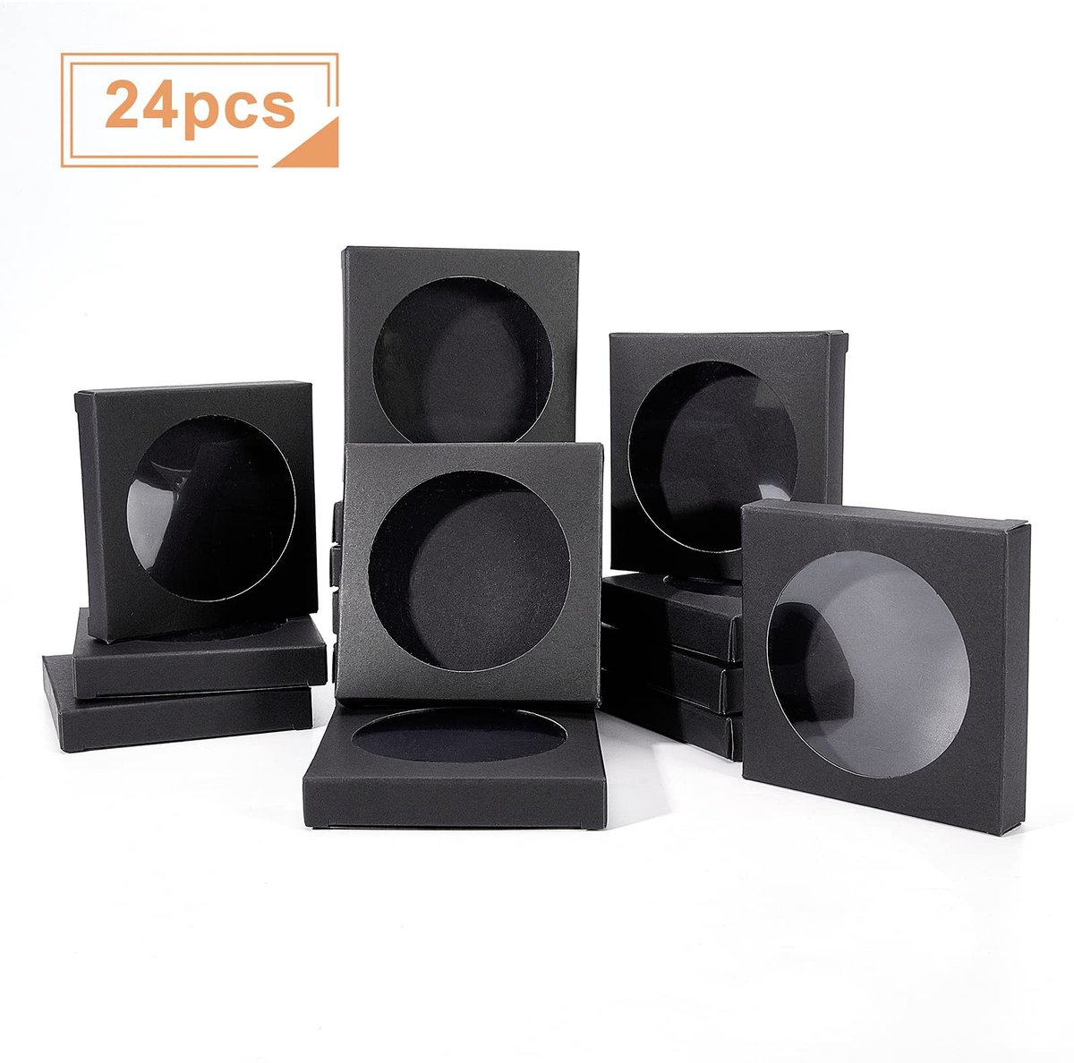Dailygoods- Geschenkdozen 24 stuks - Kraftpapier met venster - 9 x 9 x 1,5 cm - Cadeauverpakking voor snoep - Bruiloft/feest - Geschikt voor bakkerijverpakkingen