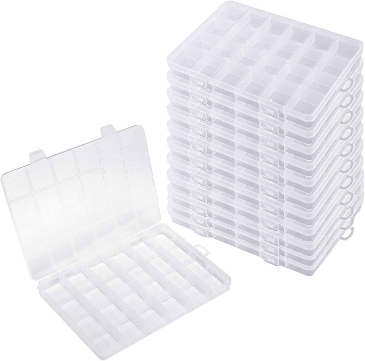 Thijox - 12 Transparante Plastic Sorteerdozen 24 Vakken 19x13x2 cm - Kralen Organizer, Assortimentsdoos voor Kleine Onderdelen, Sieraden, Oorbellen, S