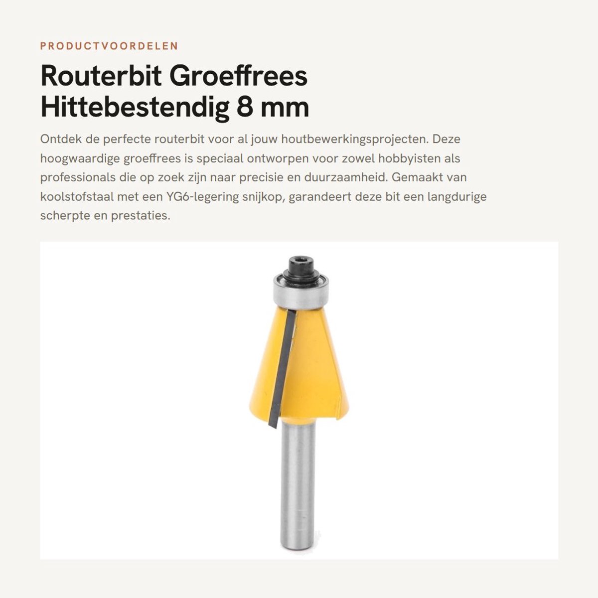 Dailygoods - Routerbit - Groeffrees - Hittebestendig - 8 mm - Koolstofstaal - Voor houtbewerking - 15°