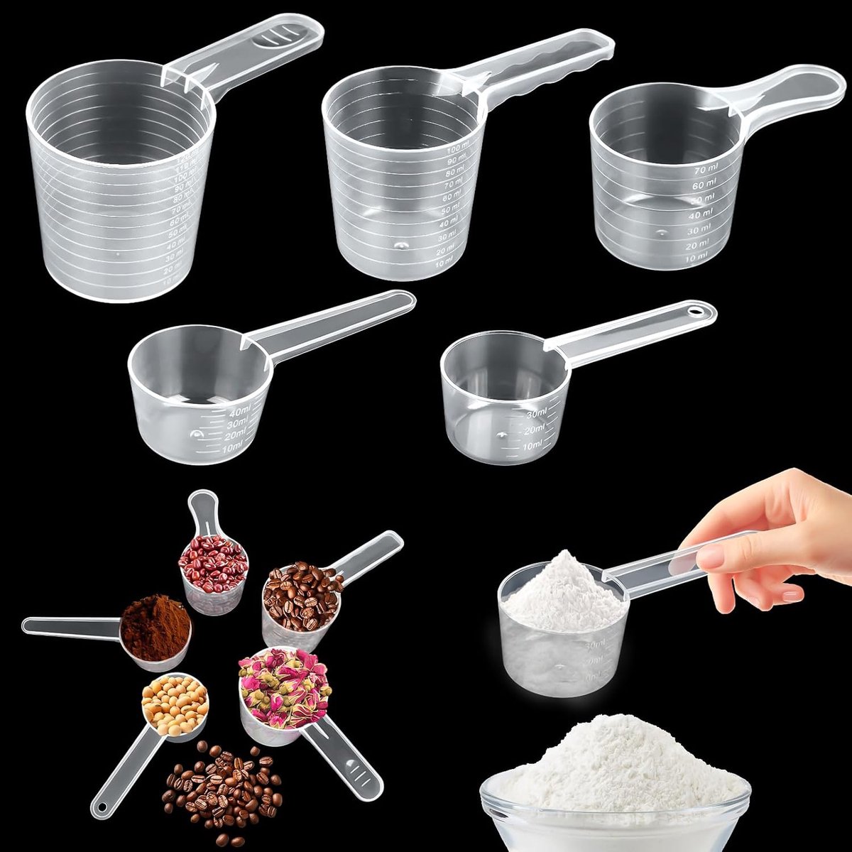 Dailygoods - 5 Stuks Maatlepels voor Waspoeder, Transparante Doseerlepel met Schaal tot 60g