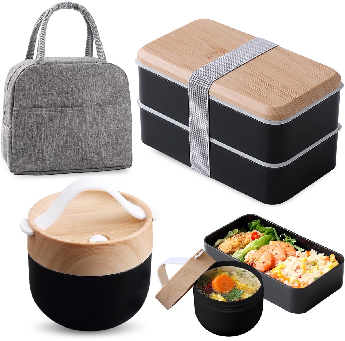 Dailygoods - 1400 ml Bento Box - Lunchbox met Soepkom en Isolatietas