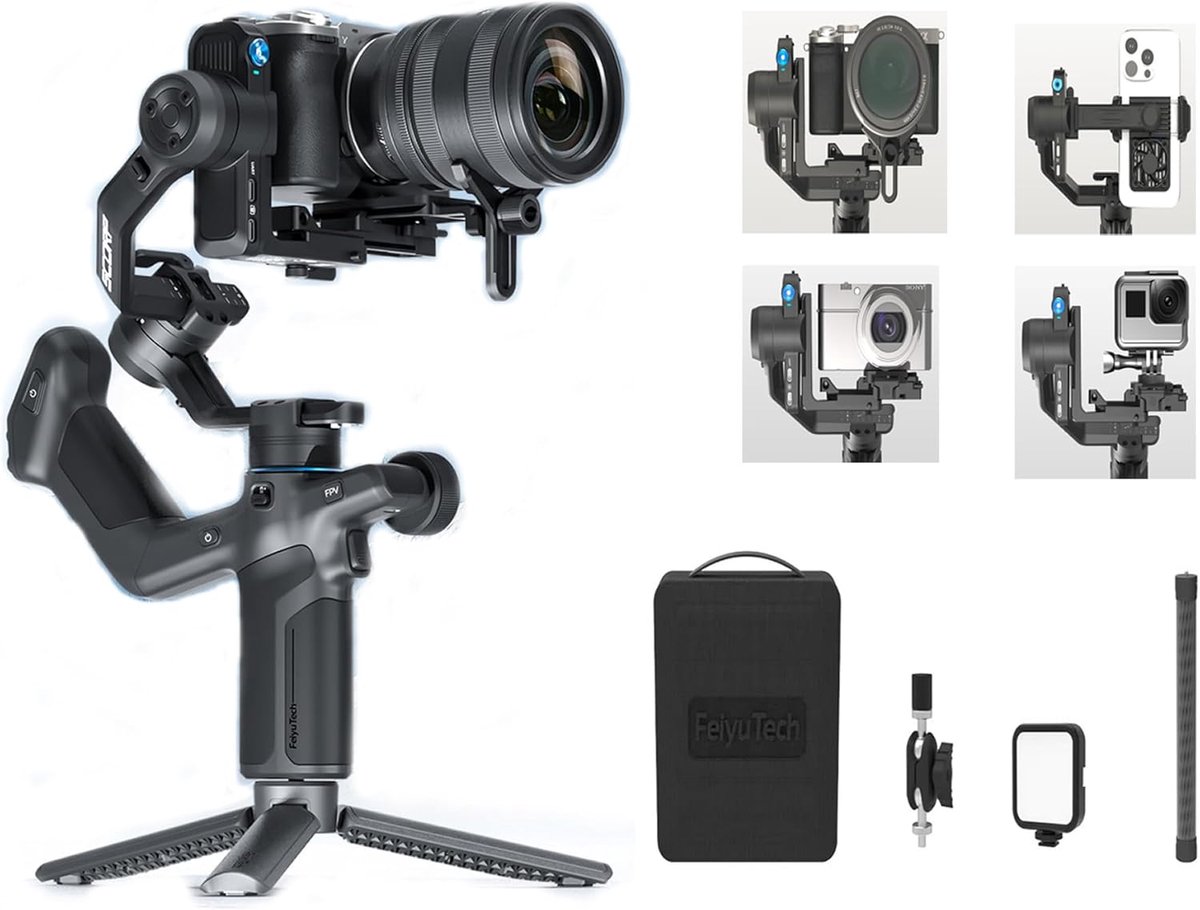Thijox - SCORP Mini 3 Pro Kit Handheld Gimbal, 3-assige Camerastabilisator met AI-track, Ideaal voor Spiegelloze Camera's, Actiecamera's, Telefoons, L