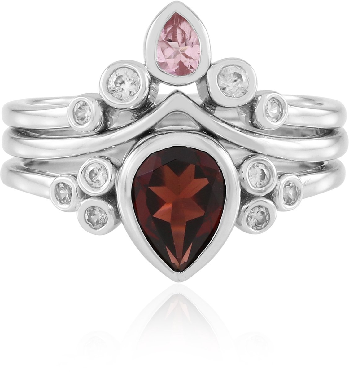 Cavill - Luxe Zilveren Ring met 1.128 ct Mozambique Granaat & Roze Toermalijn - 925 Sterling Zilver Platina Verguld - Edelsteen Dames Ring