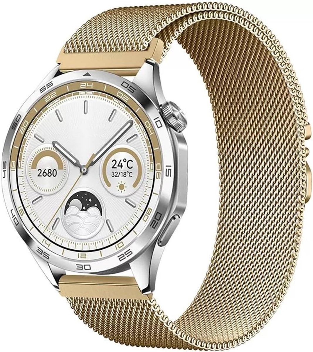 Ademende 22mm RVS Horlogeband met Magnetische Sluiting, Vervangband voor Smartwatch voor Dames en Heren - Goudkleurig, Duurzaam en Comfortabel