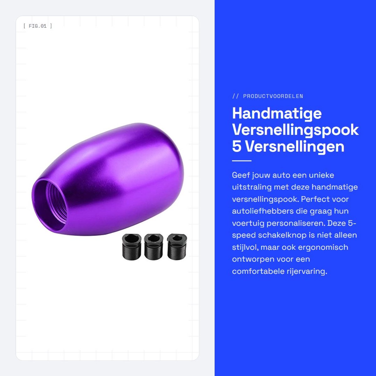 Dailygoods - Handmatige Versnellingspook - 5 Versnellingen - Stijlvol en Ergonomisch - Paars - Schakelknop - Ideaal voor Auto's - Inclusief Adapters