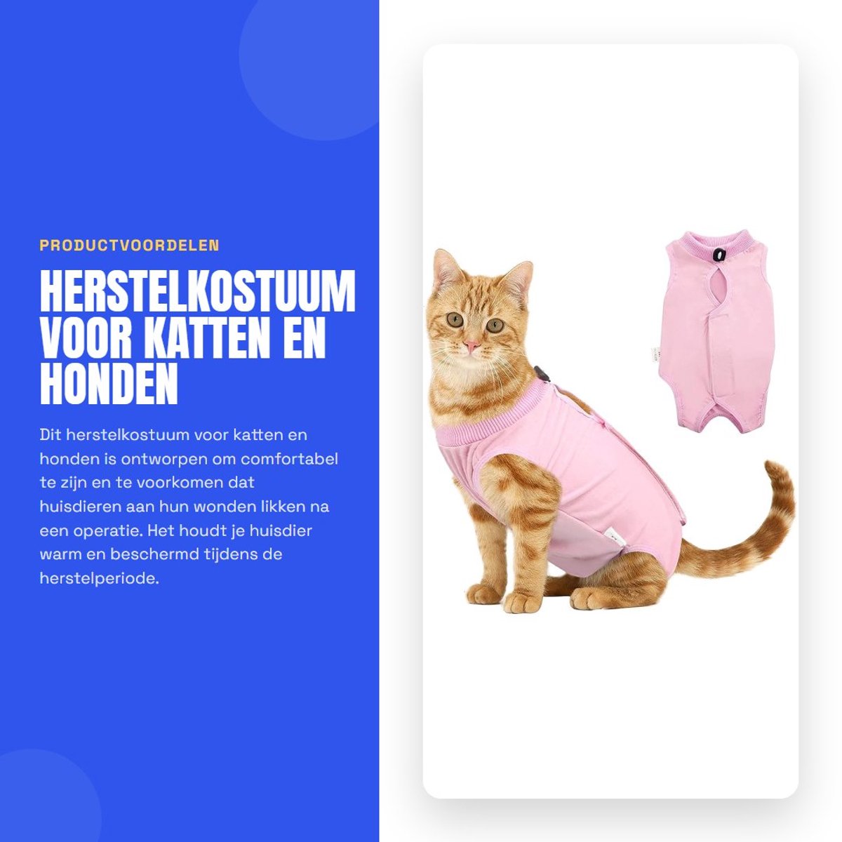 Dailygoods- Herstelkostuum Kat - Anti-Lek - Voorkomt Likken - Warm Houden - Herstelkledij voor Katten/Honden - M, Roze - Herstelkleding