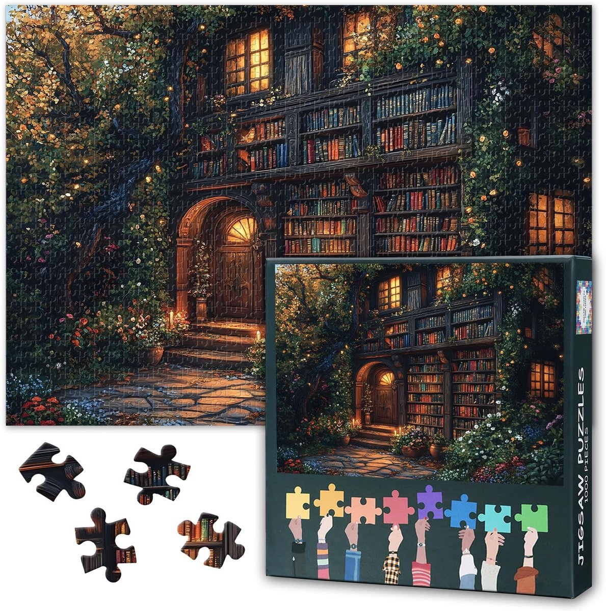 Dailygoods- Puzzel 1000 stukjes volwassenen - Vintage boekhandel - Uitdagende puzzel - Woondecoratie - 70 x 50 cm - Boeken en bloemen serie - Legpuzzel