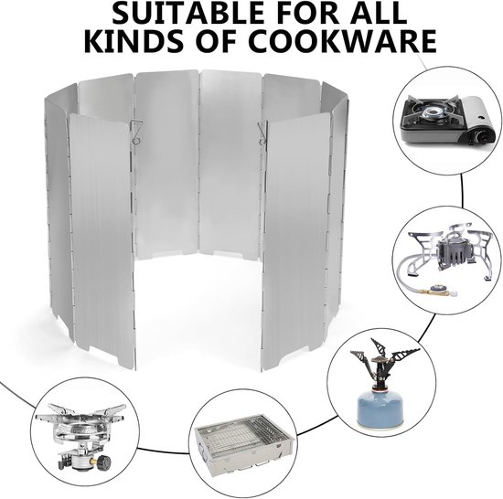 Thijox - Windscherm Gasfornuis - 10 Stuks Opvouwbaar Aluminium Windbescherming - Ideaal voor Camping, Outdoor Koken, Barbecue, Picknick - Kooktoestel van Thijox — afbeelding 3
