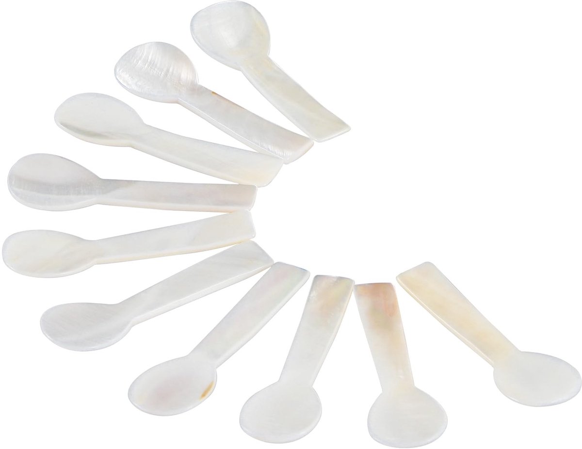 Dailygoods - Kaviaar schelplepels, parelmoer serveerlepels, ronde steel eierlepels, pak van 10