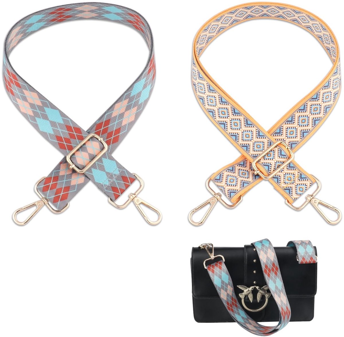 Dailygoods- Tasriem 2 stuks - Verstelbare Schouderbanden - Etnische Stijl - Duurzaam Polyester - Crossbody Tasriemen - 78-140 cm Lengte - Schouderband
