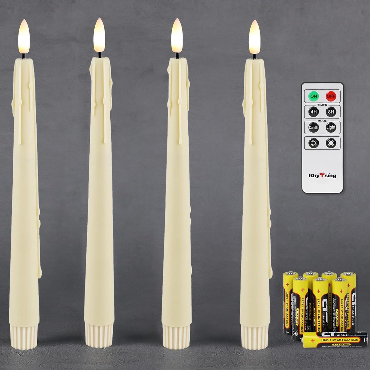 Thijox - 6 LED Taper Kaarsen Ivoor met Afstandsbediening - Waxdruipend Ontwerp - Vlamloze Dinerkaarsen voor Kerstmis - H 24,5 cm - Plastic Kandelaar D