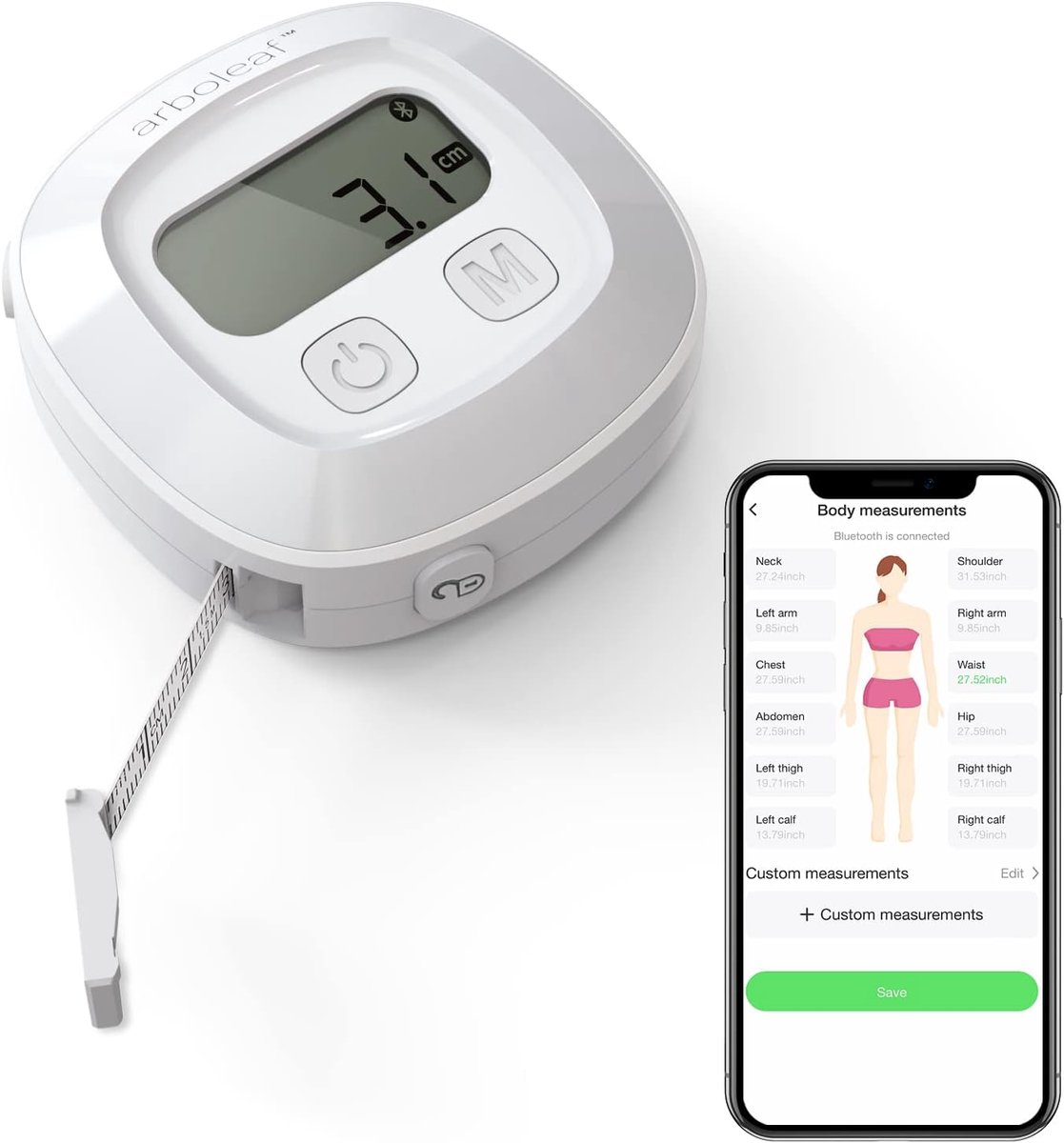 Thijox - Smart Lichaamsomtrek Meetlint met App, Bluetooth Meetlint voor Lichaamsmaten, Intrekbaar en Vergrendelingsmechanisme, Perfect voor Gewichtsve