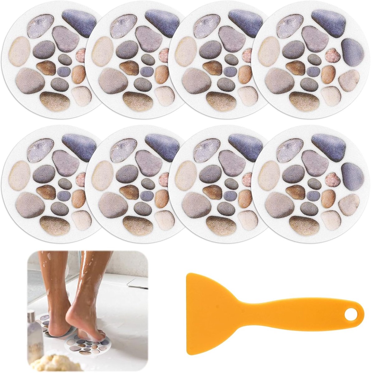 Thijox - 8 Stuks Antislip Badstickers Rond, 15CM Zelfklevende Douchestickers, Steenpatroon Anti-slip Stickers voor Badkuip, Zwembad, Badkamer en Keuke
