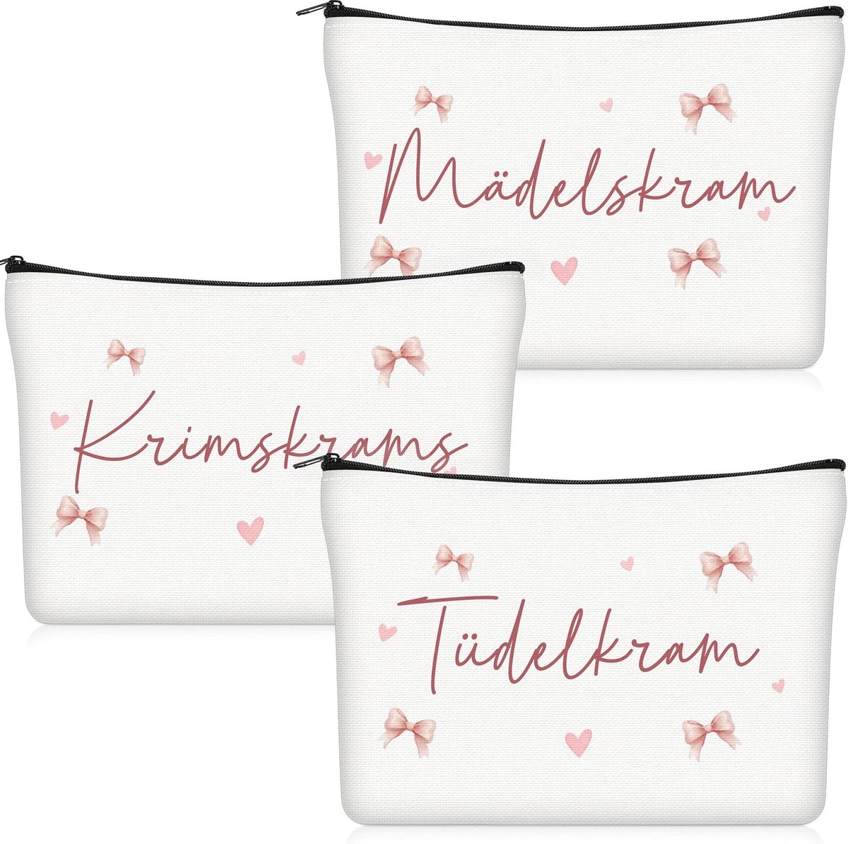 Dailygoods - Geiserailie 3-Delige Kleine Make-Uptas Toilettas Canvas Boog Met Spreuk Make-Uptas Met Rits Reistas Voor Dames