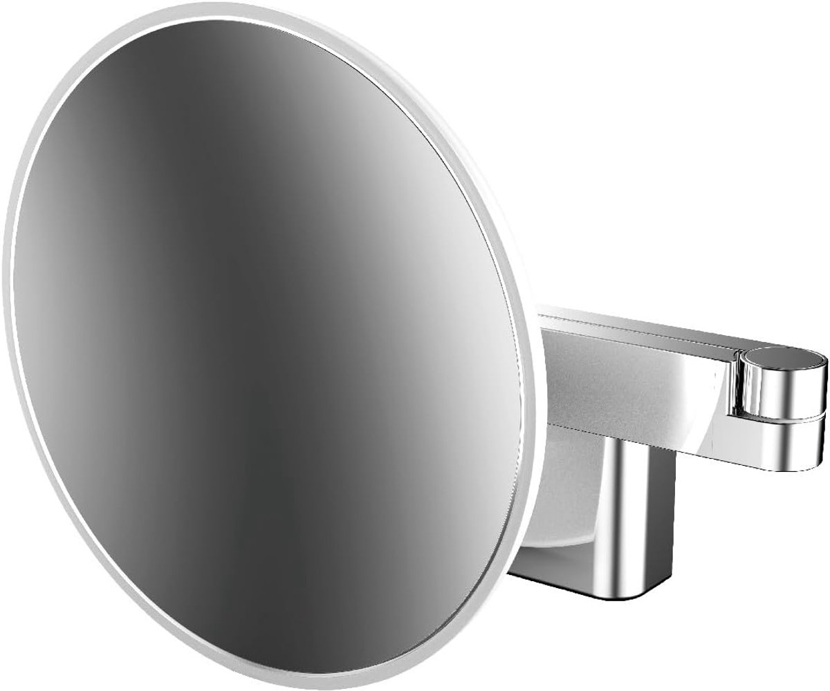 SnelShoppen - LED Make-up- en Scheerspiegel met Dimbare Verlichting, Ronde Wandmontage Spiegel met Dubbele Scharnierarm, 5-voudige Vergroting, Ideaal