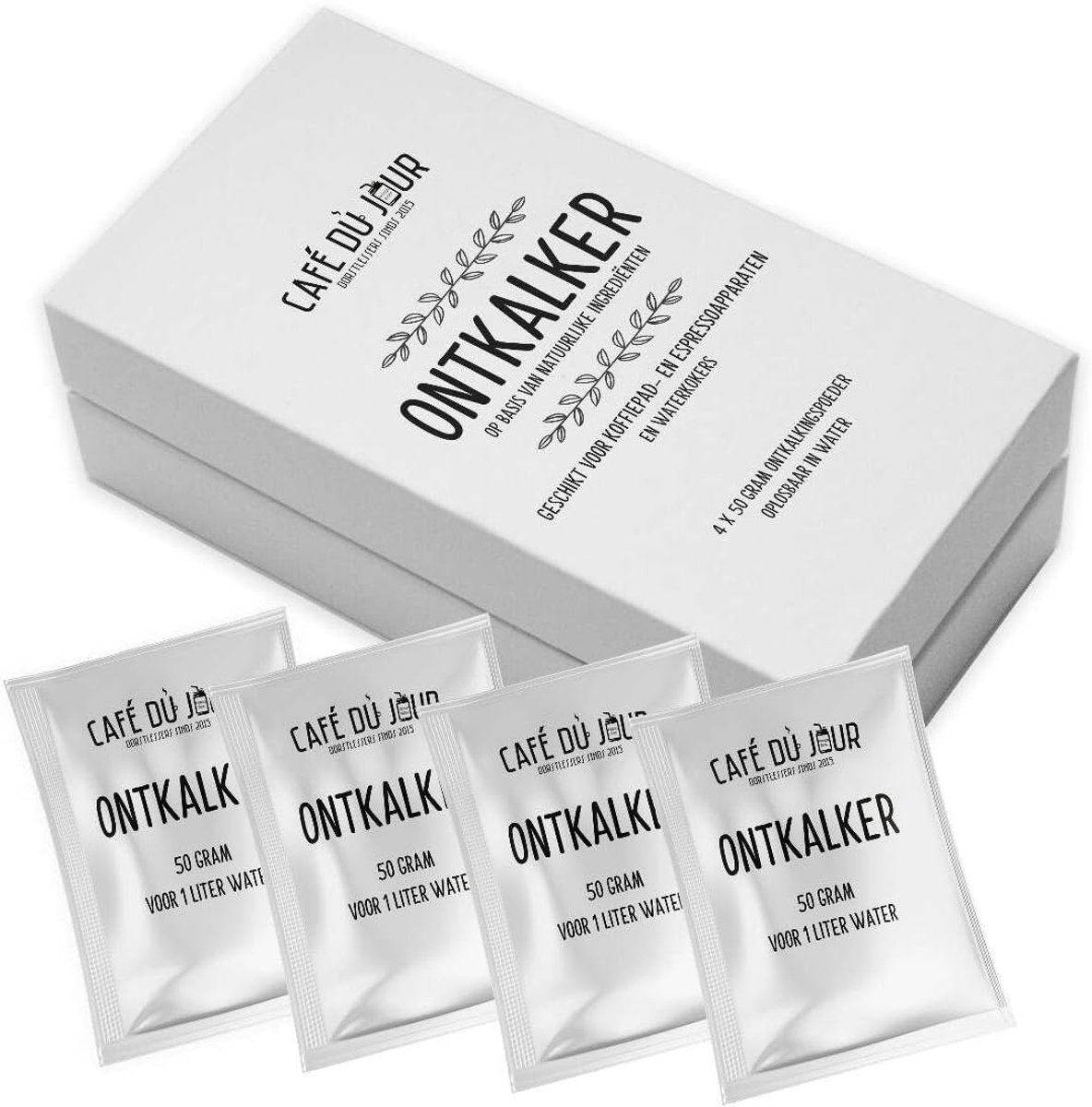 Thijox - Café du Jour Ontkalker 4x50 gram Ontkalkingspoeder voor Koffiemachine, Waterkoker, en Apparaten - Effectieve Kalkaanslag Verwijdering - Gesch