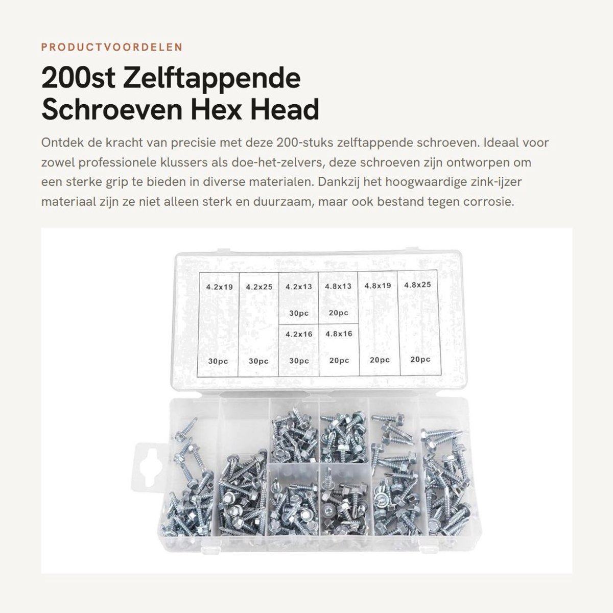Dailygoods- Zelftappende Schroeven 200st - Zeskantschroeven - Zink-IJzer Materiaal - Hoogwaardige Sterkte - Assortiment Kit - Duurzaam Ontwerp