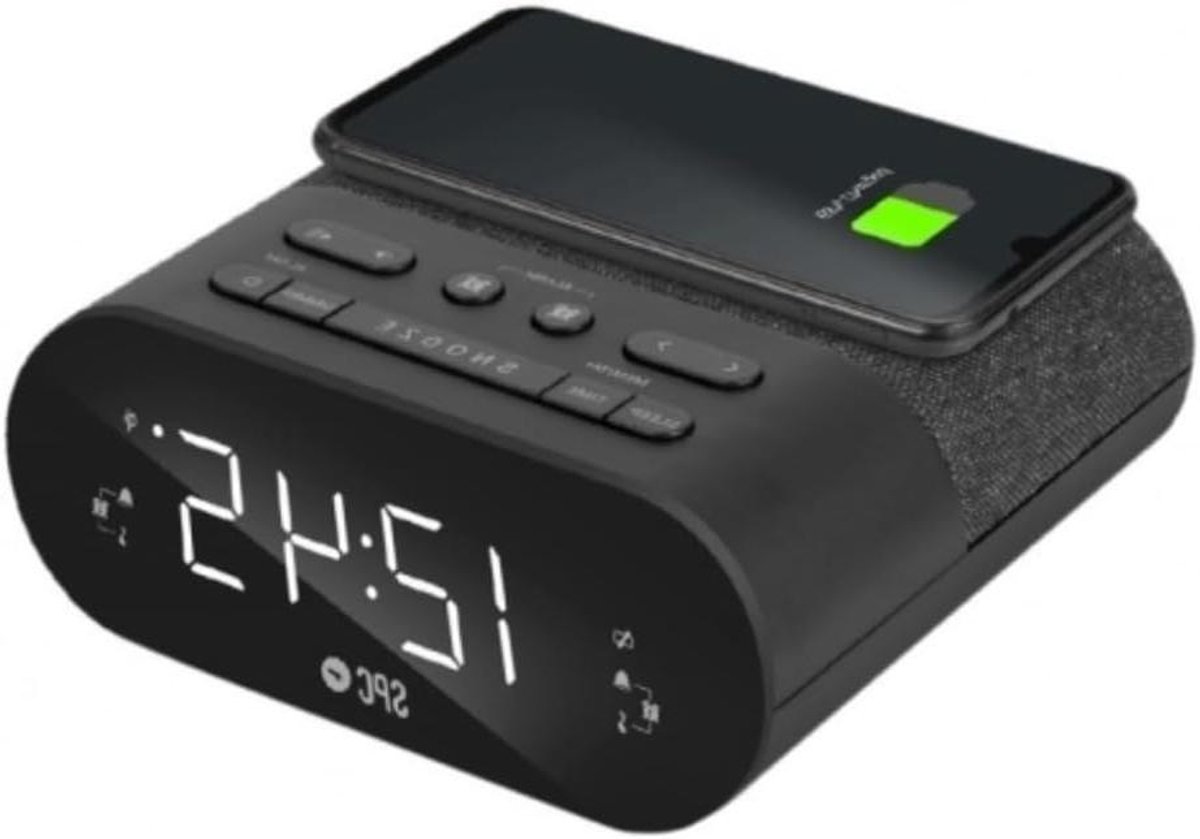 Radio Wekker - Digitale Klok - Opladen & Wakker Worden - Draadloze Oplaadfunctie - XL Display - Zwart