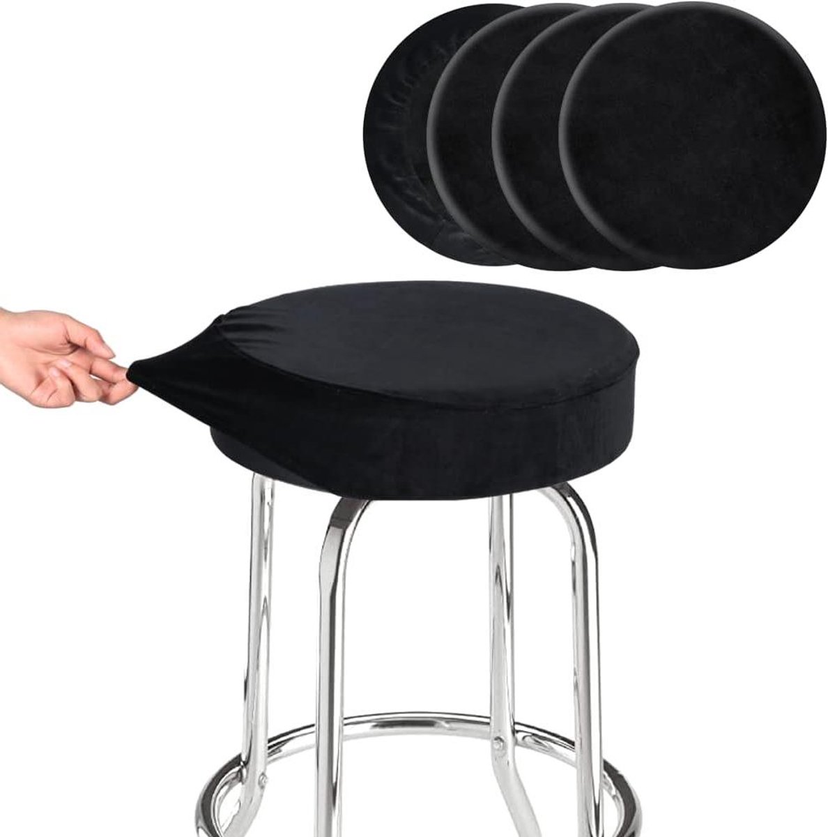 Barkrukhoezen - Stoelhoezen - Meubels Vernieuwen - Superzacht fluweel - Diameter 28-33 cm - Zwart