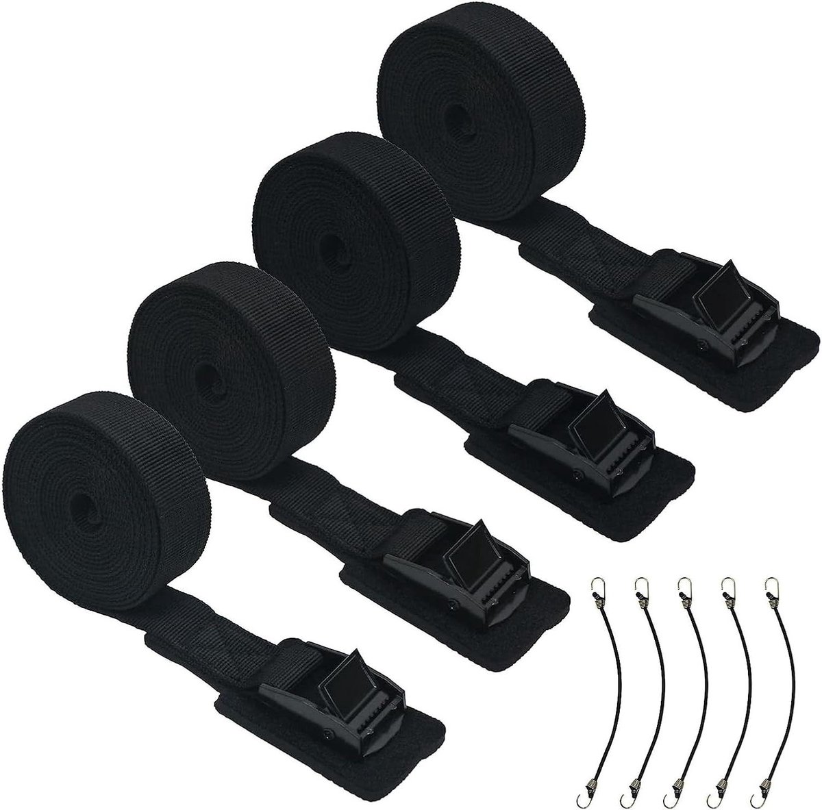 Spanbanden set - Sjorbanden klemsluiting - Lading zekeren - Met beschermende padding - 4 stuks 25m - Zwart