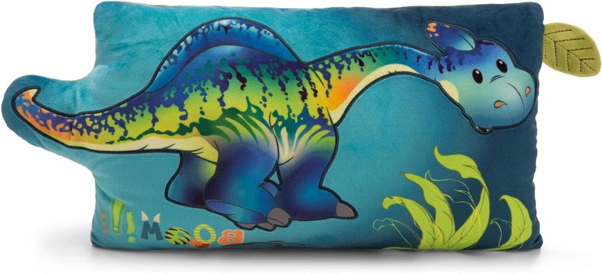 Knuffelkussen Dinosaurus Blauw, Zacht Pluche Speelgoed voor Kinderen en Baby's, 43x25 cm