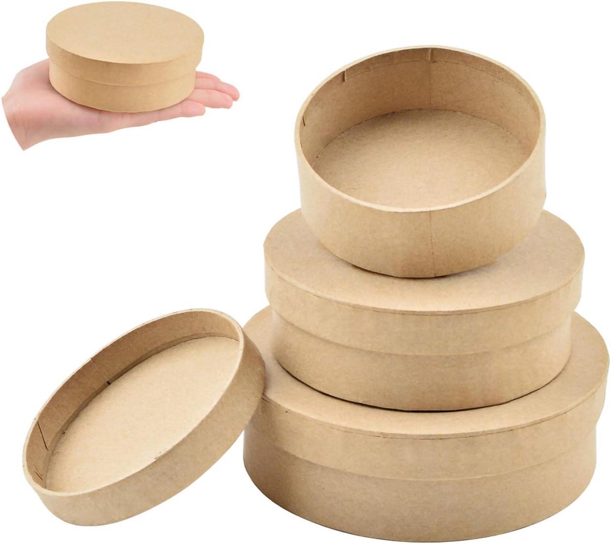 Papieren Mache Dozen - Kraft Dozen - Knutselen en Opslag - Set van 3 - 3 Maten - Natuurlijk
