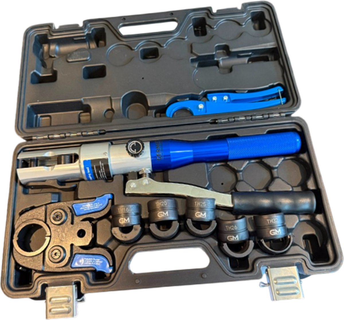 Germat Hydraulische Handperstang TH16-32 – Geschikt voor Henco, Uponor, Wavin, Bonfix & Comap – Incl. TH16, TH20, TH25, TH26 & TH32 Persbekken – Voor Water, CV & Gas