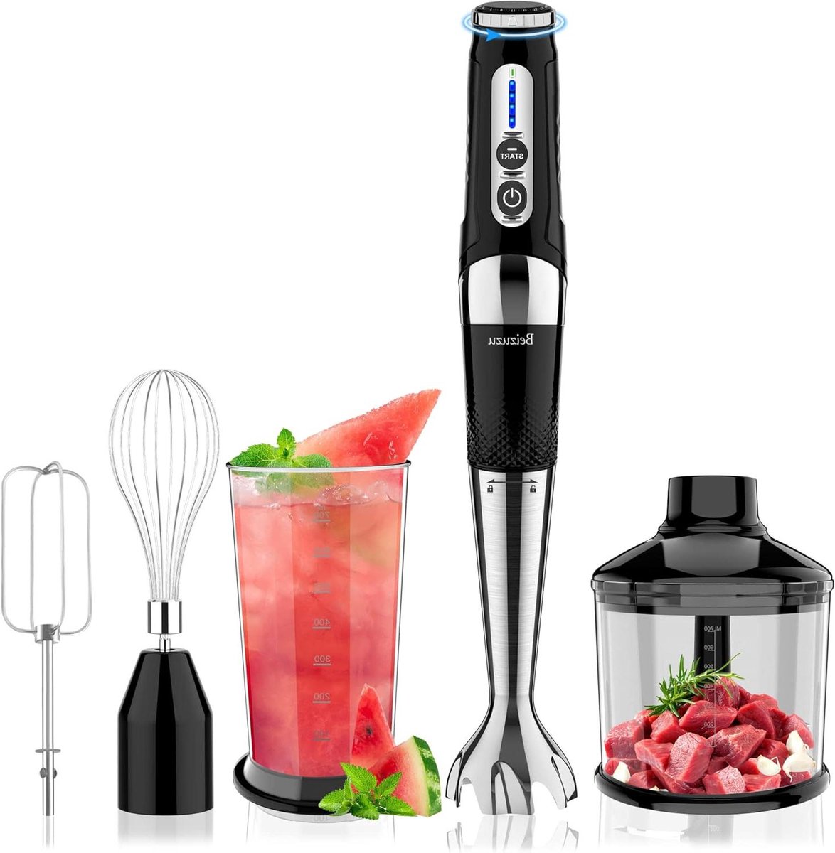 Draadloze Staafmixer - Handmixer Keuken - Maak Smoothies - 4-in-1 Accessoires - 0.7 Liter Cup - Rood