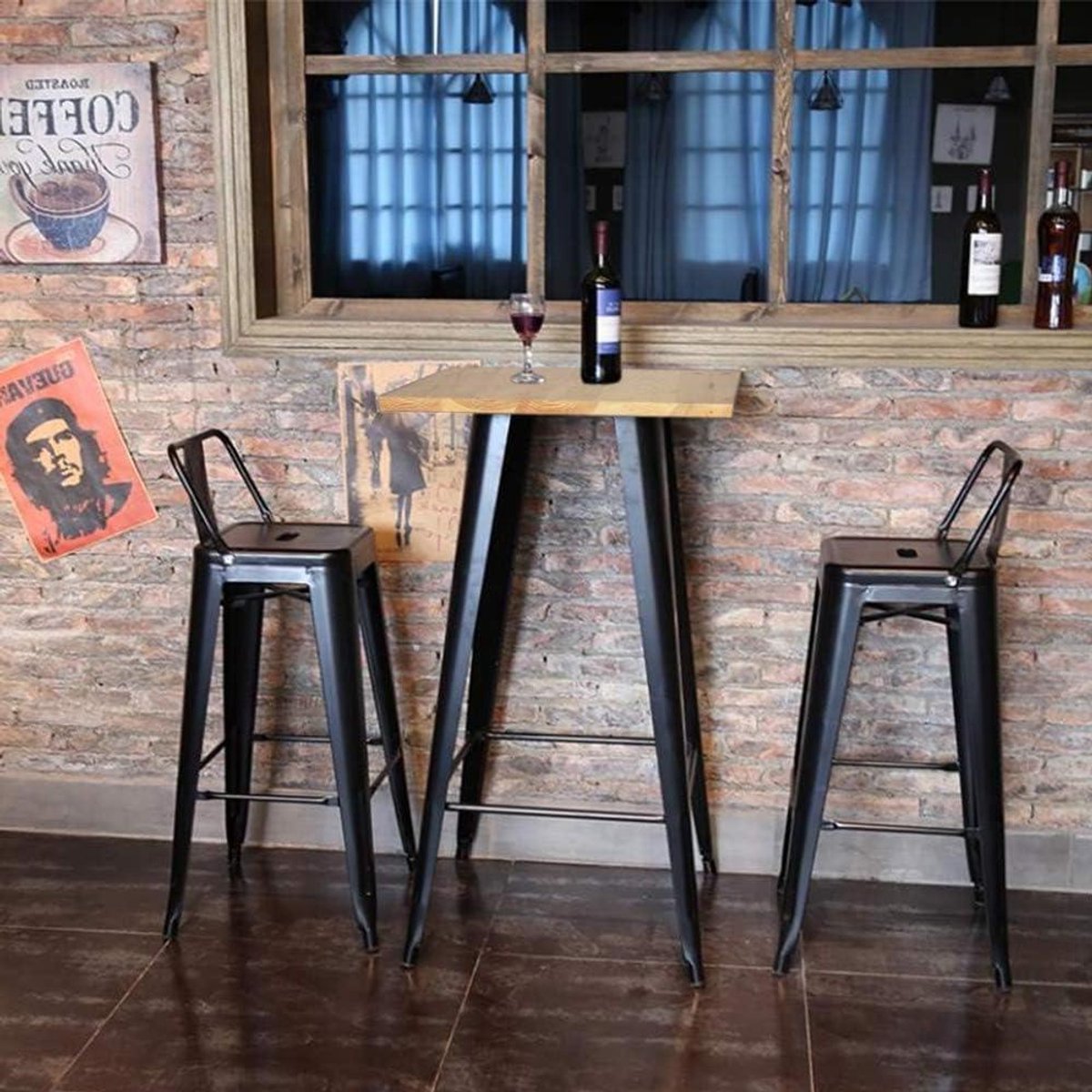 Eettafel Keukentafel - Hoge Tafel - Gezellig Borrelen - Robuust Metalen Frame - 60 x 60 cm - Houtlook