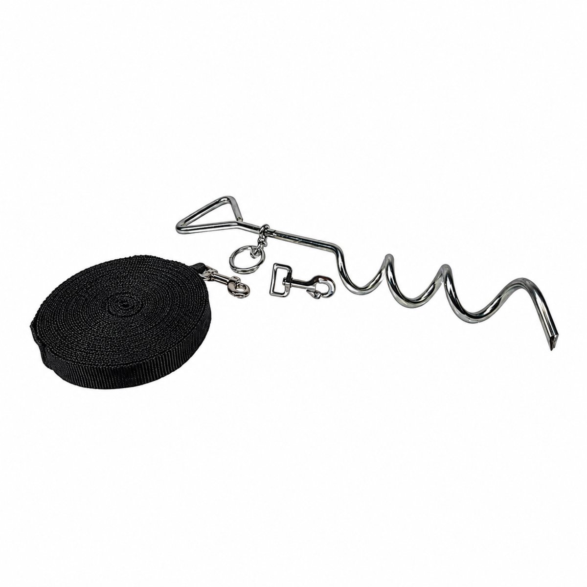 BCF-Products Hondenriem met Grondpen - Hondenriemen - 10 Meter - Zwart - Grondpen 40cm - Grondpin hond